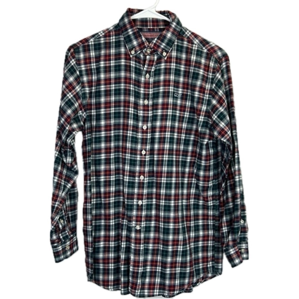 Vineyard Vines Boy’s Whale Long Sleeve Button-Up Plaid Shirt Size L